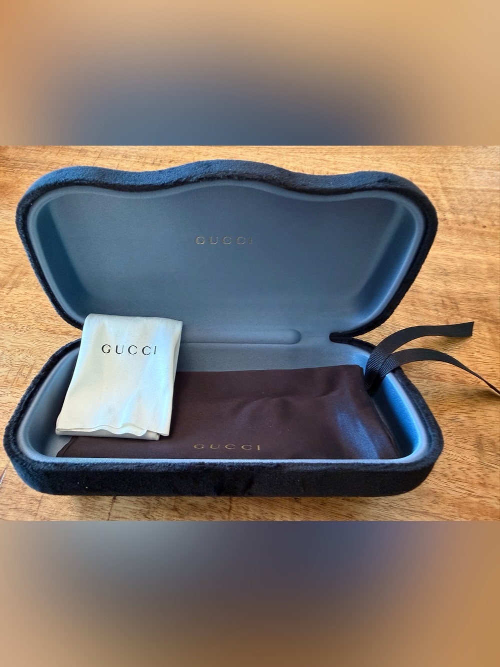 Gucci Black Velvet Eyewear Case with Blue Interior
